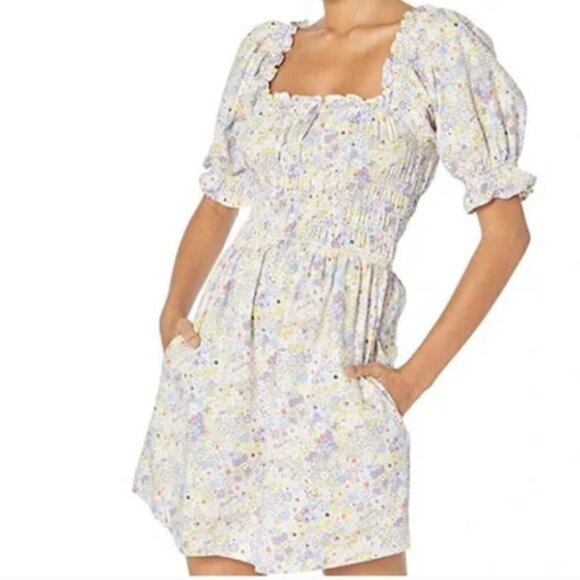 Levi's Verenne Floral Mini Dress Puff Sleeves Off The Shoulder Size L - Picture 6 of 6